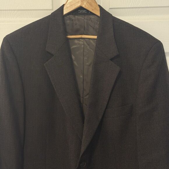 Vintage 80s/90s Pronto Uomo 42S Wool Blazer Brown Micro Check Ventless Poland - Picture 3 of 9